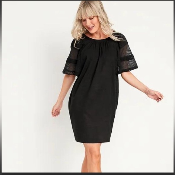 Old Navy XS Black Lace Flutter Sleeve Overlay Swing Dress - Picture 1 of 10